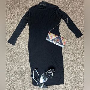 PLUS TEXTURED SLINKY HIGH NECK MIDI DRESS- Size 12